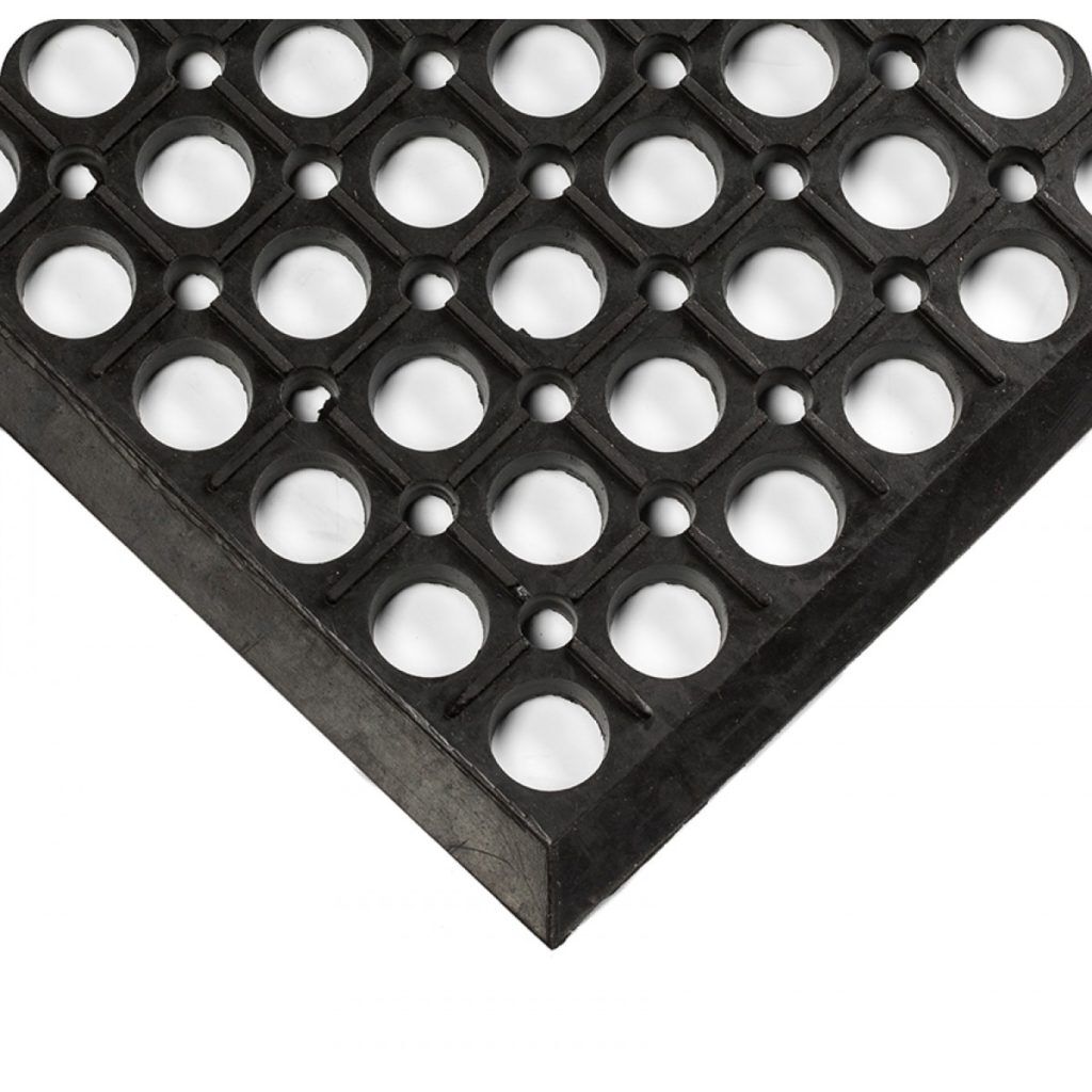 Drain Thru Holes and beveled edge detail for Worksafe Light Cutting Fluid Resistant (CFR) Industrial Floor Mats