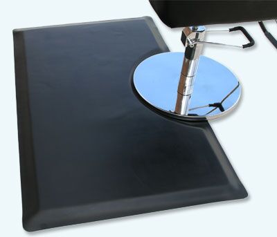 Salon Chair placed on rectangle Xtra Flex Salon Mat with beveled edges and beveled edges for safety