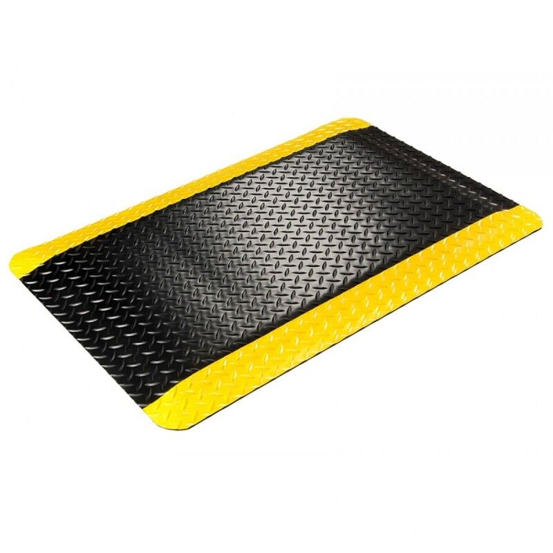 Diamond Plate Anti Fatigue Mat with Yellow Safety Border