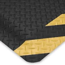 Black Diamond Plate Anti Fatigue Matting with Yellow Safety Chevron Visual Warning Edge